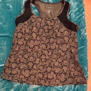 Torrid Skull-Print Athletic Tank Top with Mesh Panels - Gray/Black 1X